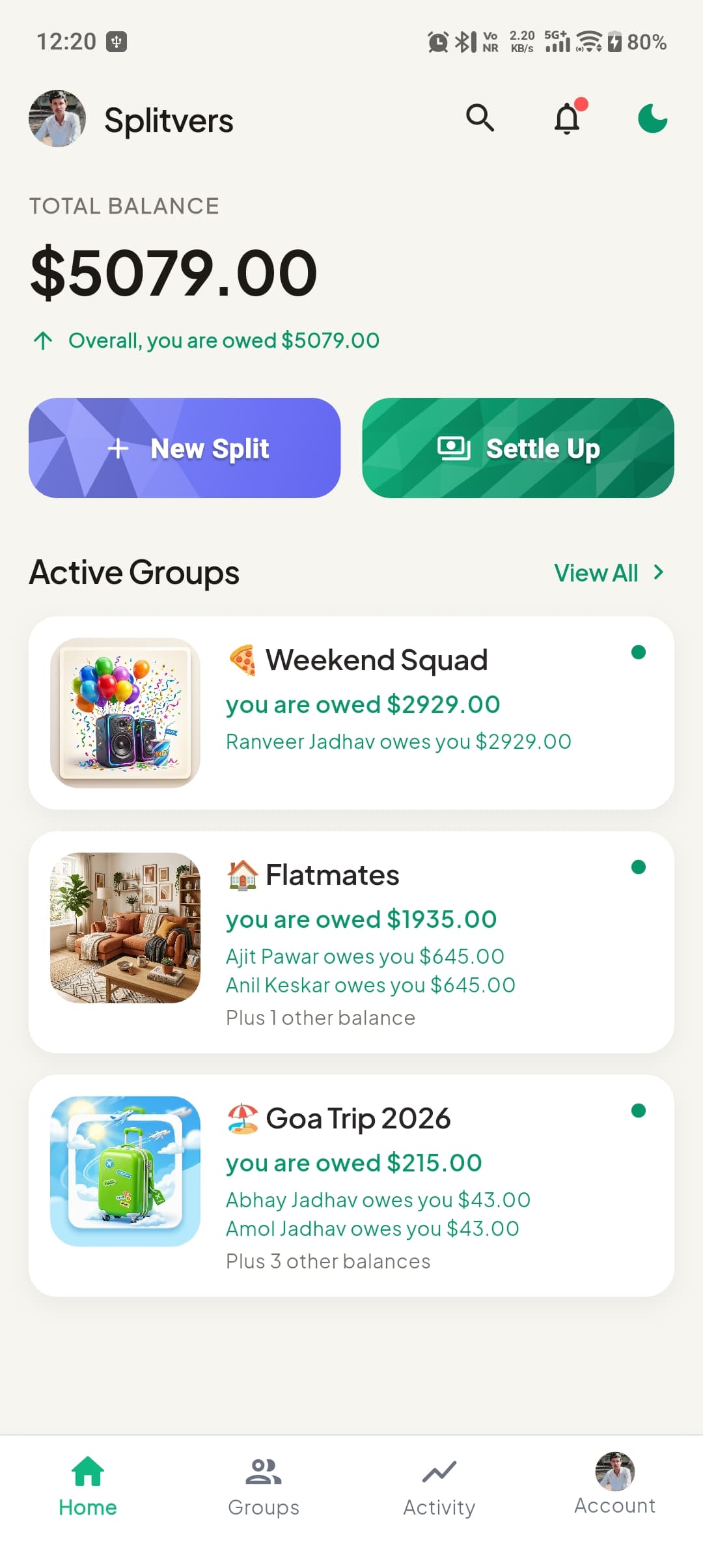 Friend balance and settle up